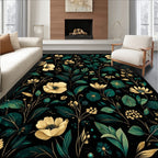 Dark Floral Botanical Garden Style Rug