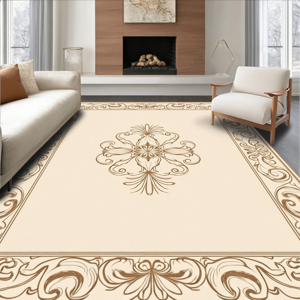 Elegant Floral Scrollwork Beige Rug