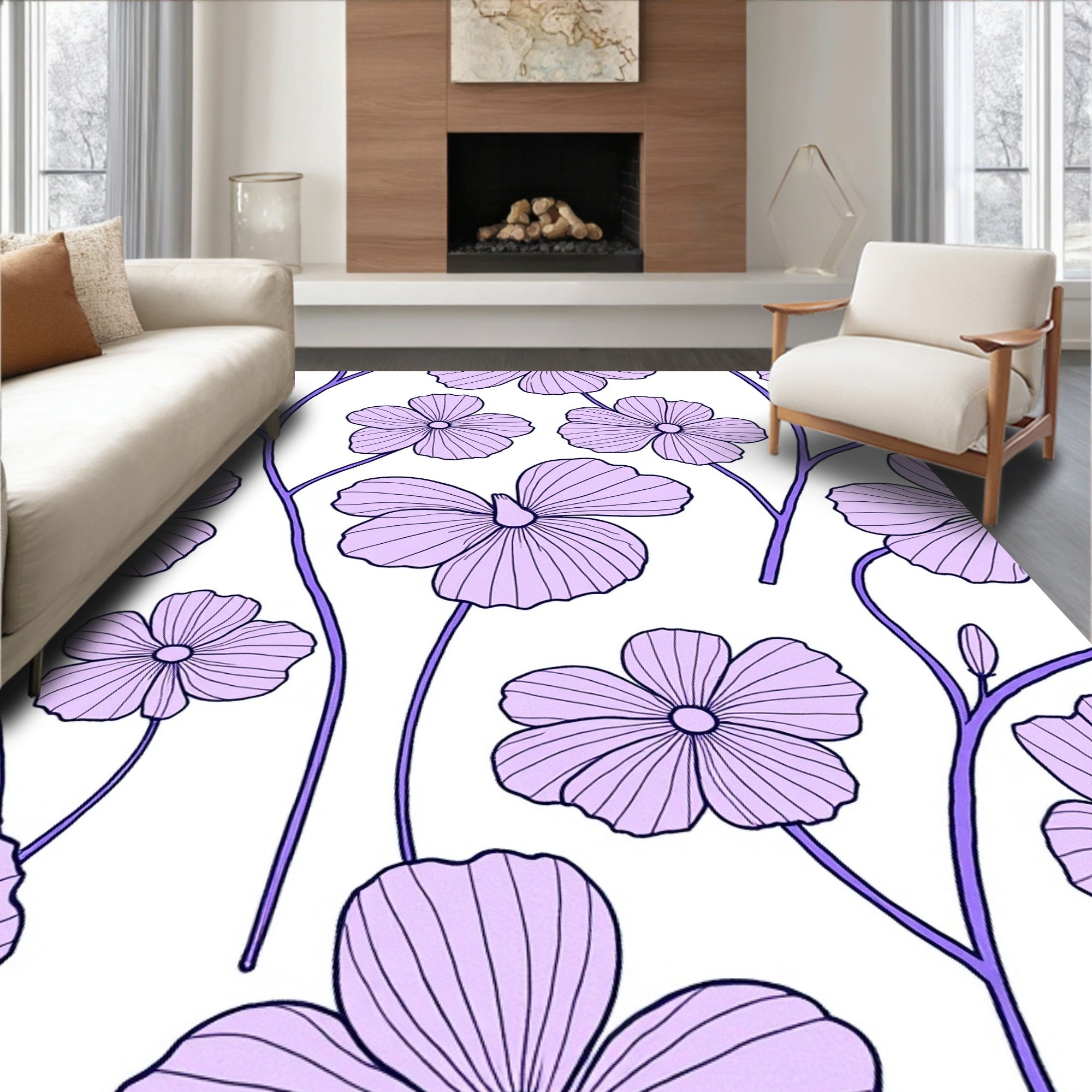 Delicate Purple Floral Vine Pattern Rug