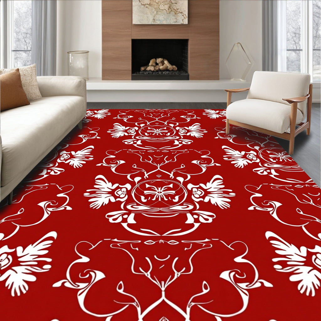 Classic Red Floral Swirl Pattern Rug