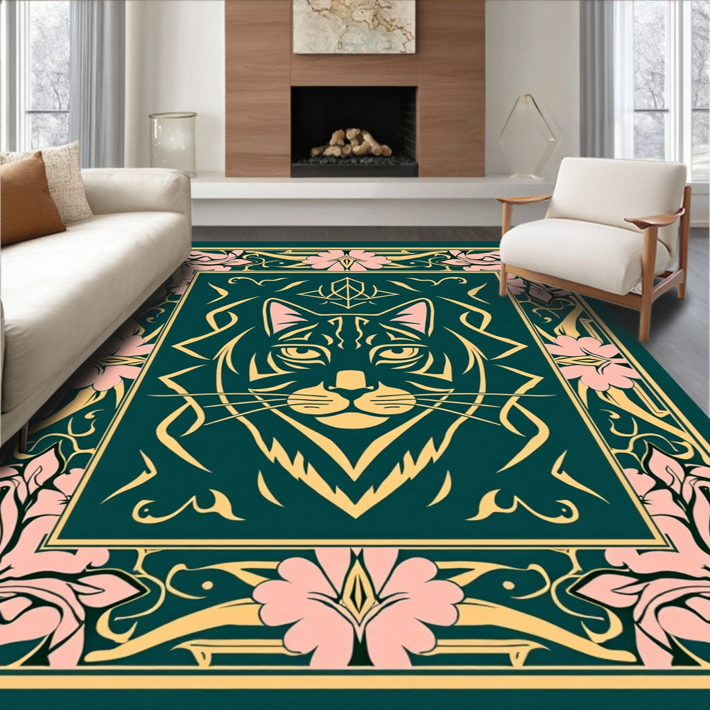 Vintage Cat Floral Frame Rug