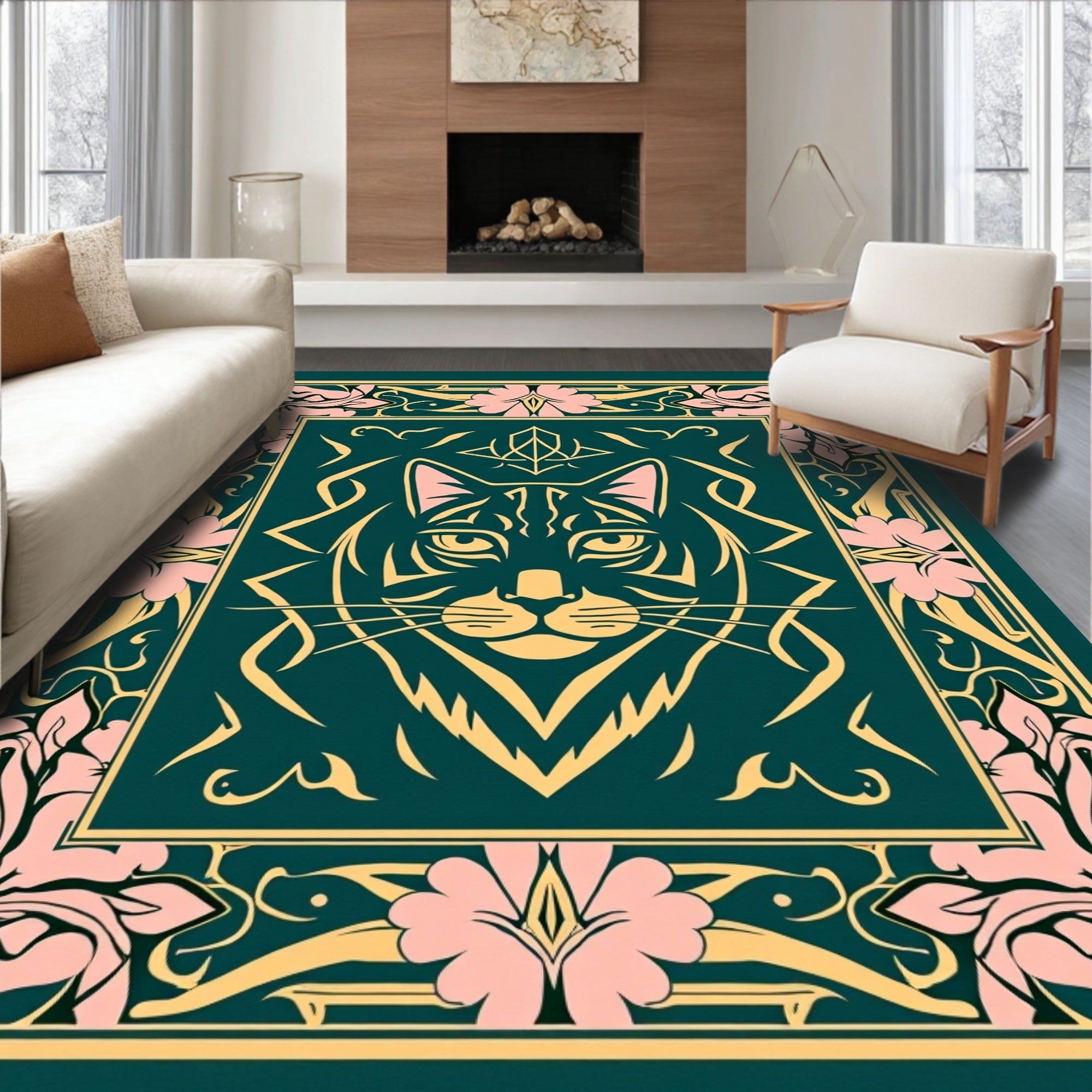 Vintage Cat Floral Frame Rug