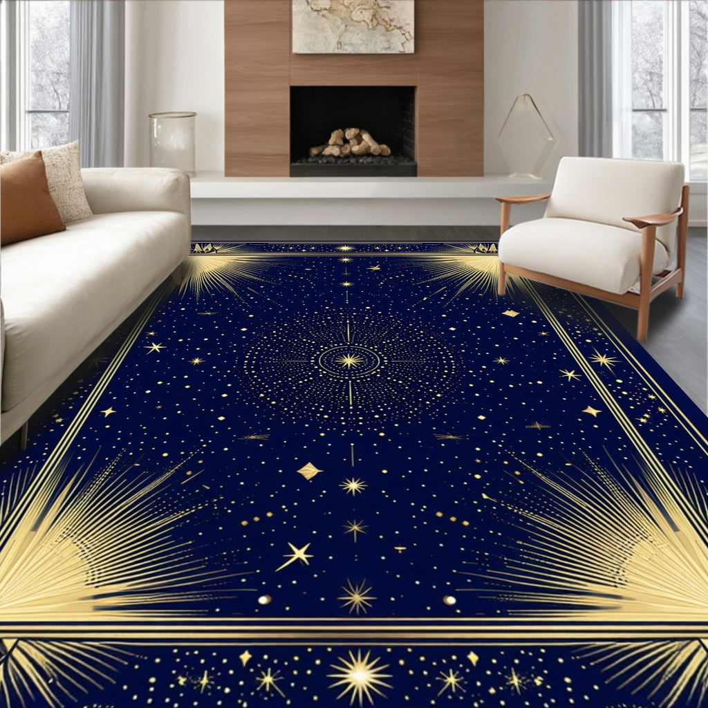 Celestial Sunburst Starry Night Rug