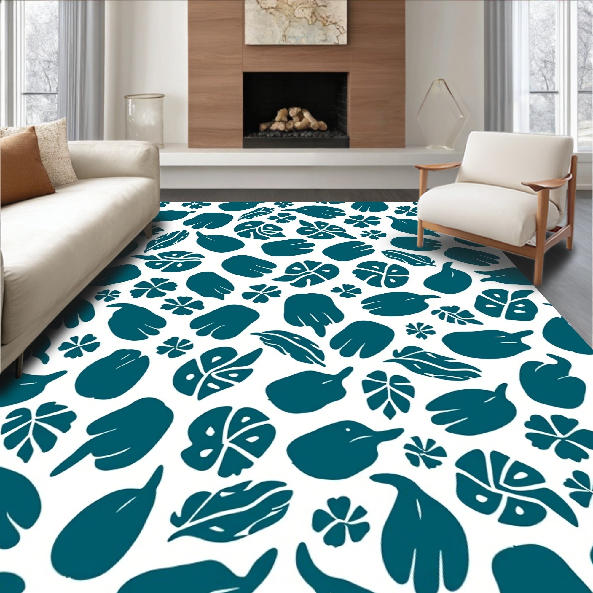 Teal Abstract Nature Pattern Rug
