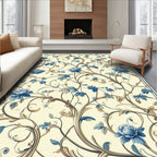 Classic Blue Floral Vine Pattern Rug