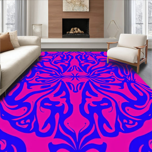 Abstract Blue and Pink Swirl Pattern Rug