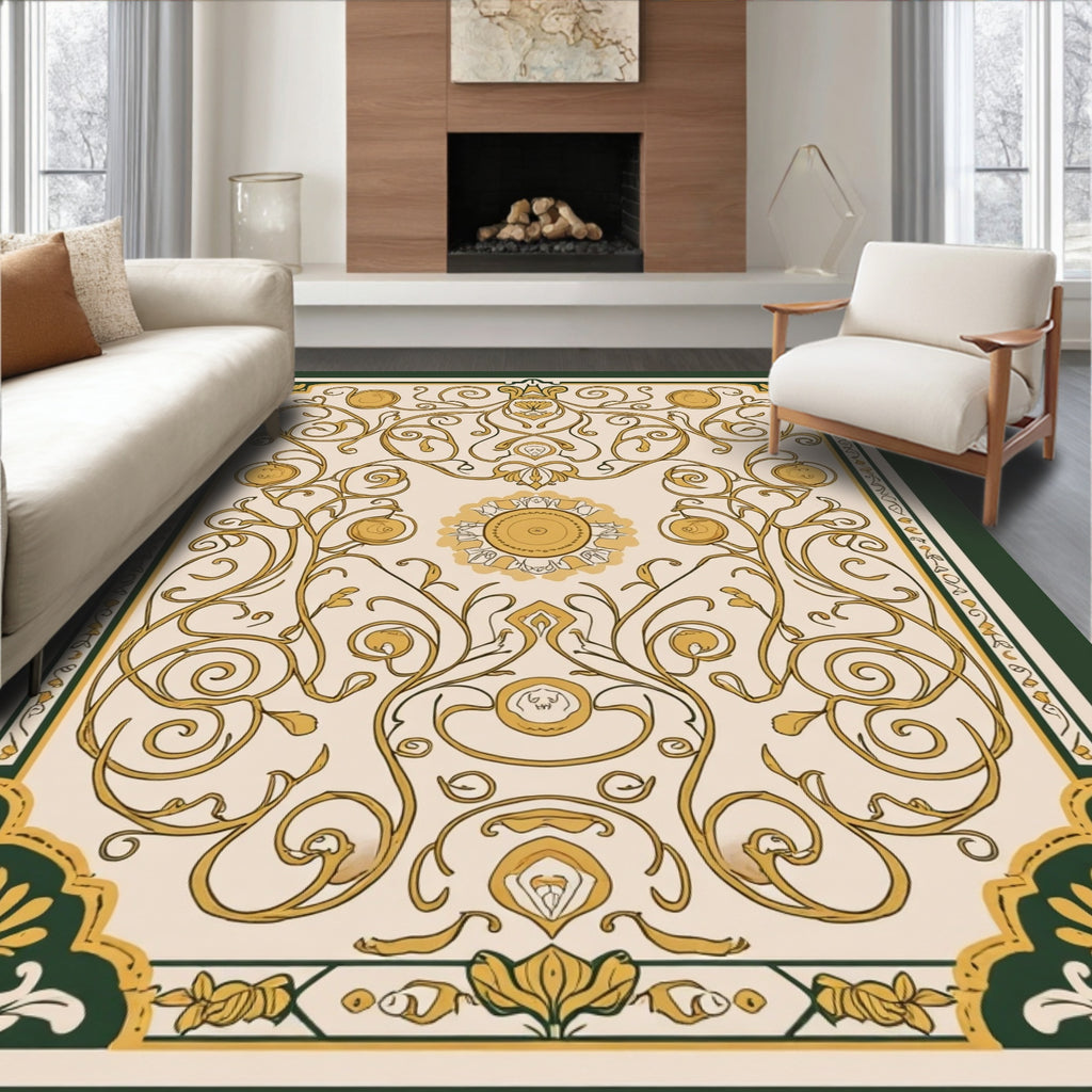 Elegant Gold Vine Floral Pattern Rug