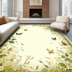 Whimsical Yellow Floral Butterfly Design Rug