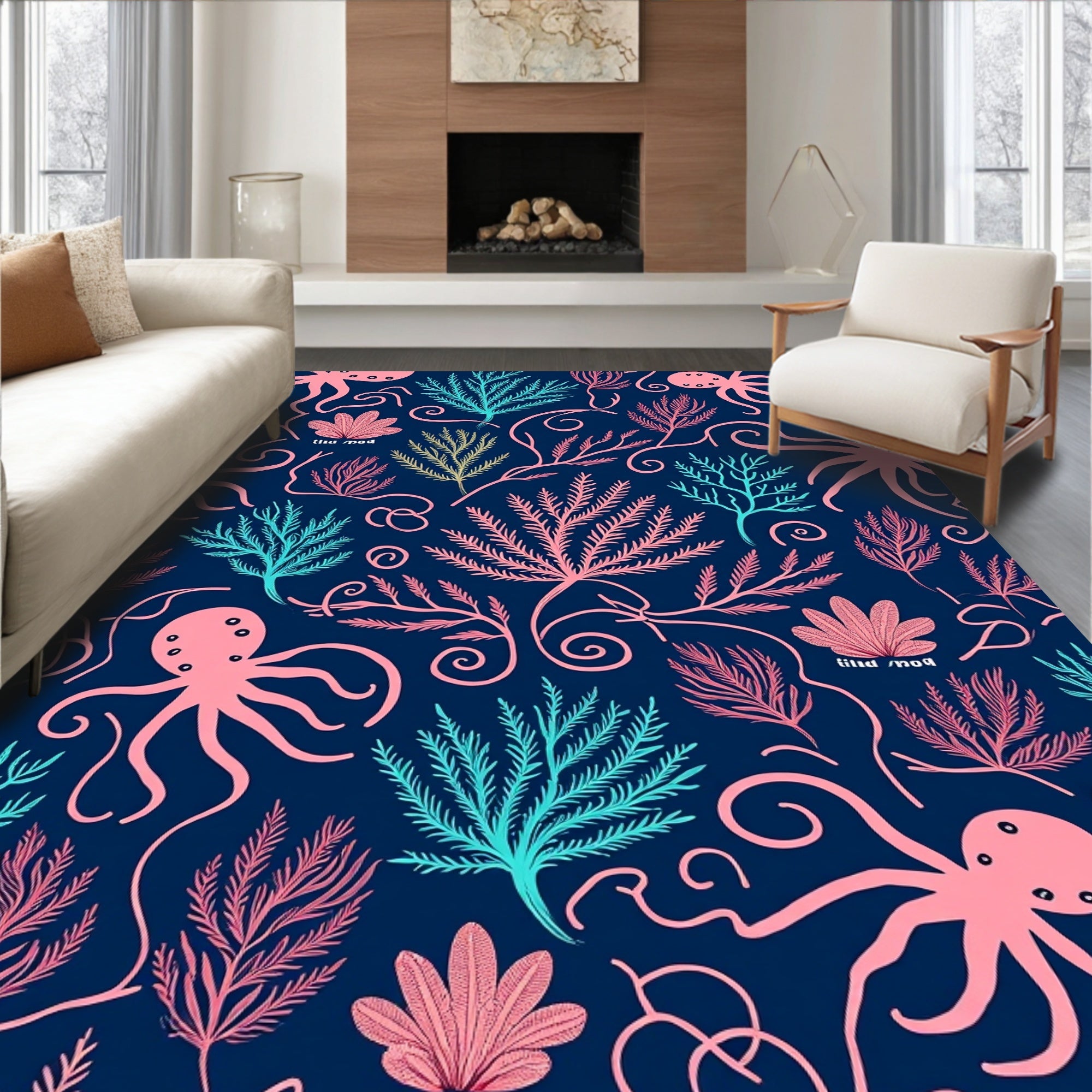 Nautical Octo-Marine Life Pattern Rug