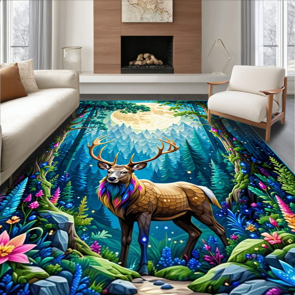 Whimsical Forest Deer Moon Magic Rug