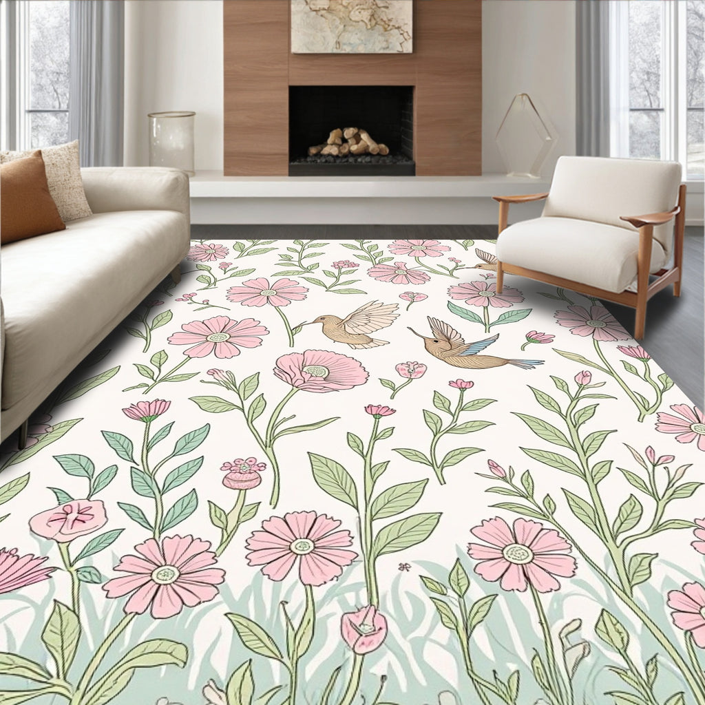 Hummingbird Floral Pattern Design Rug