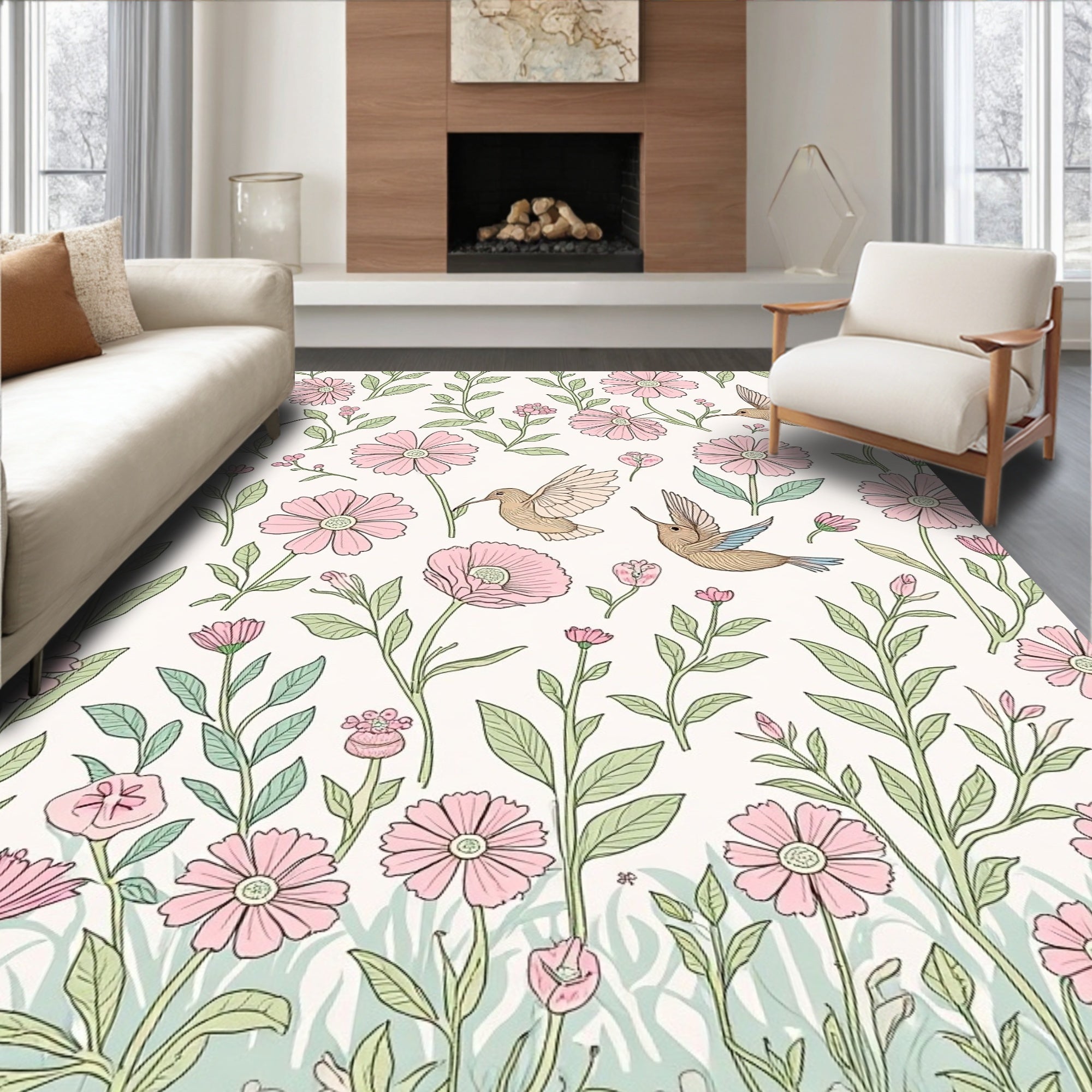 Hummingbird Floral Pattern Design Rug