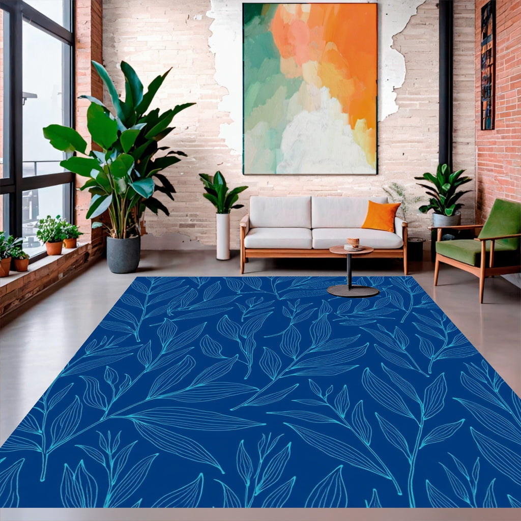 Abstract Botanical Teal Design Rug