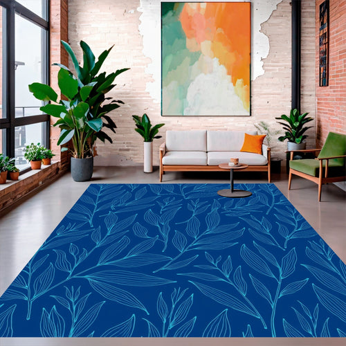 Abstract Botanical Teal Design Rug