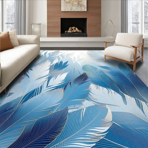 Abstract Blue Feather Pattern Design Rug