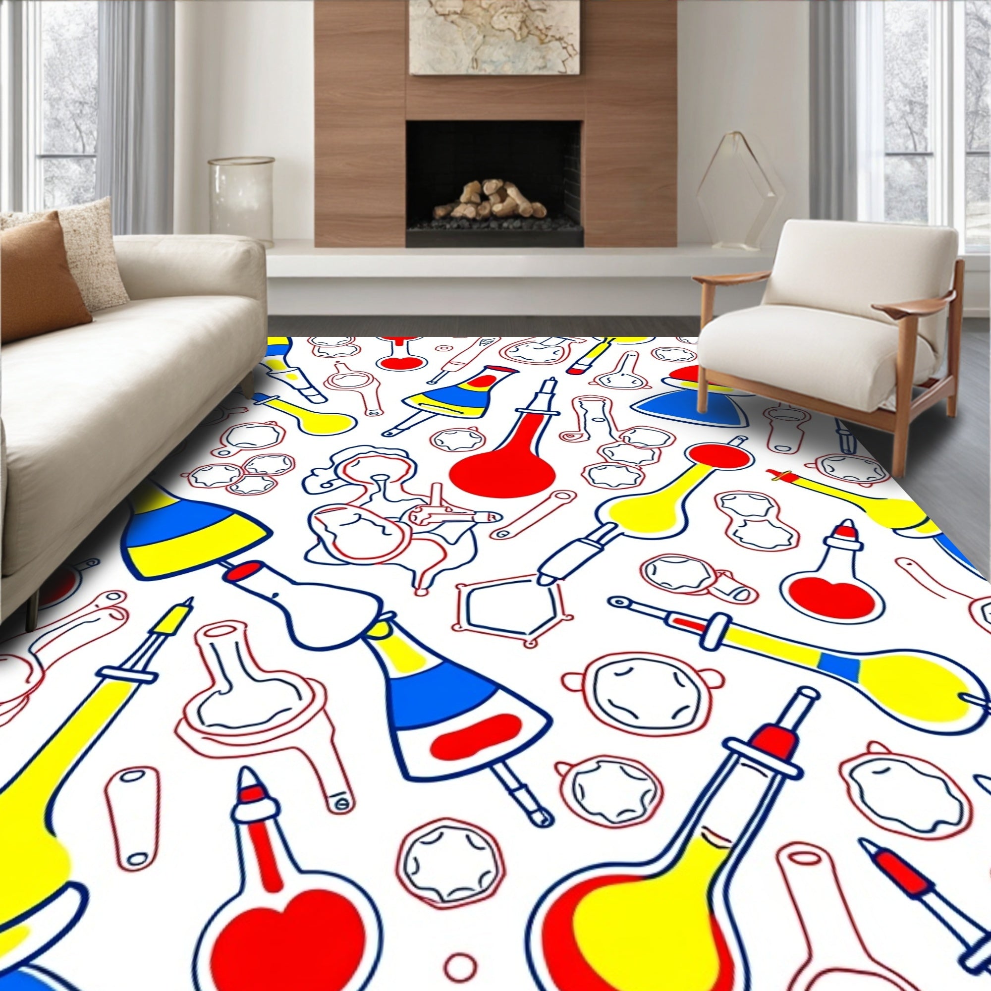 Vibrant Scientific Apparatus Doodle Pattern Rug