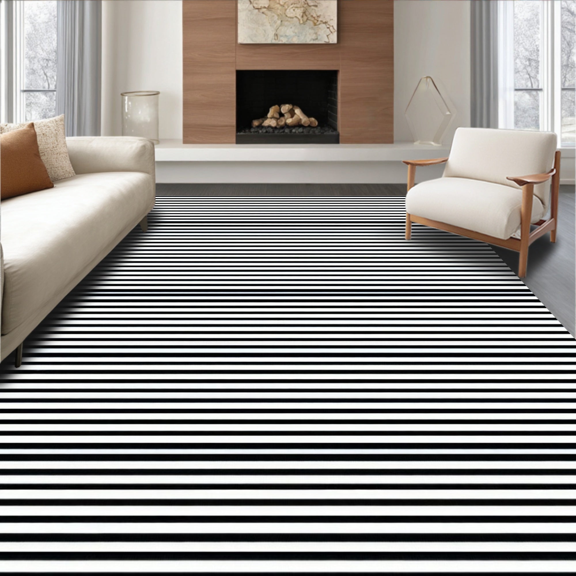 Black and White Horizontal Stripe Rug