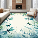 Dragonfly and Butterfly Botanical Watercolor Rug