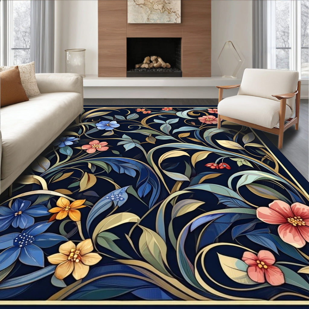Dark Floral Tapestry Pattern Rug