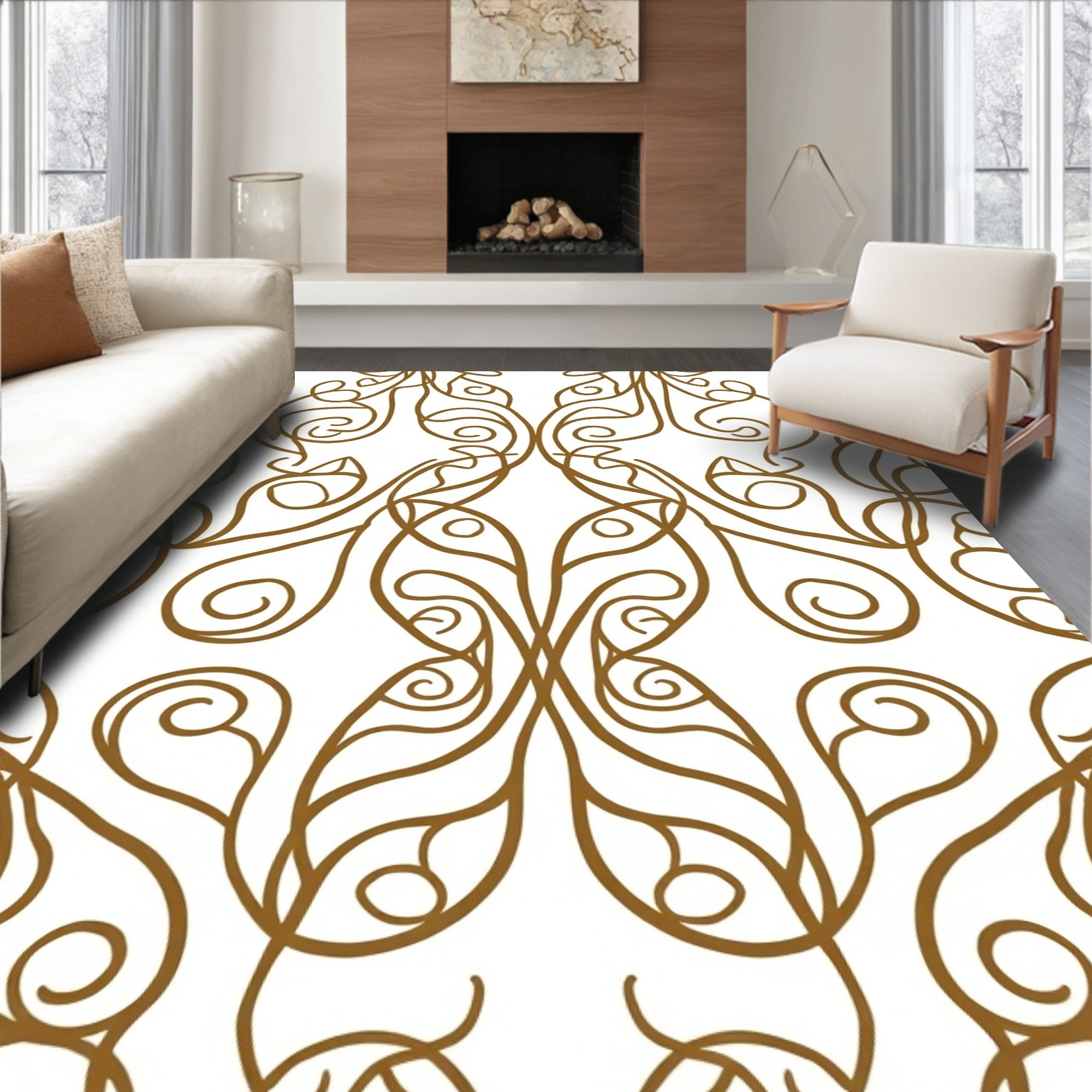 Art Nouveau Swirl Floral Pattern Rug