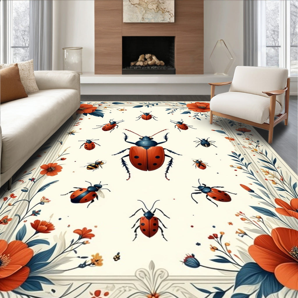 Whimsical Bug Floral Pattern Rug