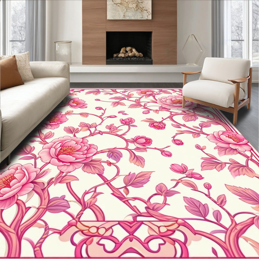 Pink Floral Vine Pattern Rug