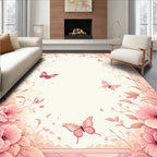 Pastel Pink Floral Butterfly Scrollwork Rug