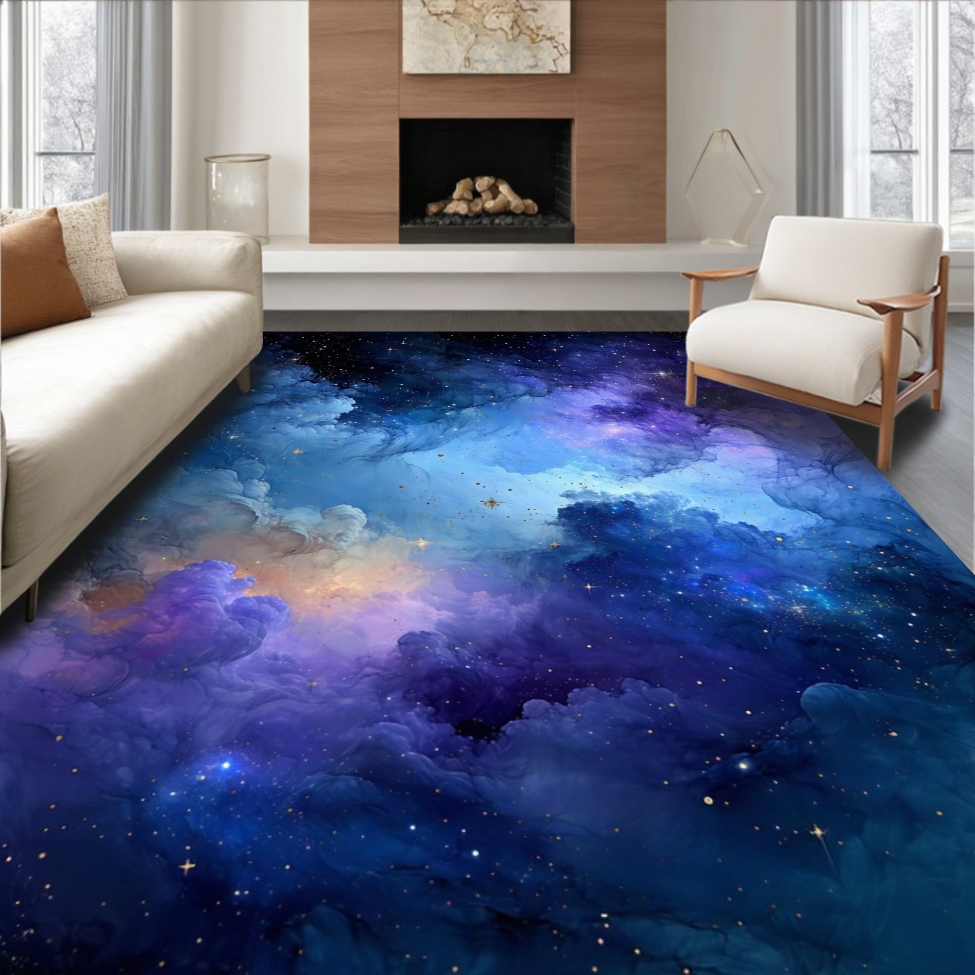 Celestial Swirls with Golden Stars Rug