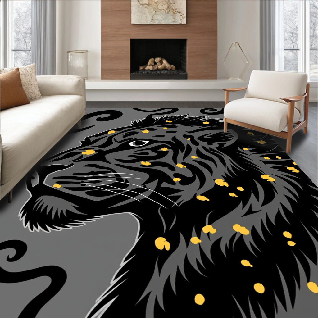 Bold Black Panther Yellow Spots Design Rug