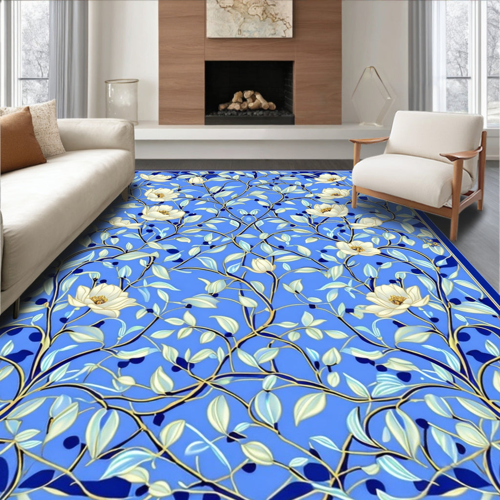 Blue Floral Vine Pattern Rug