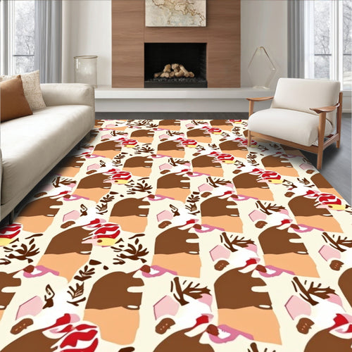 Abstract Floral Shapes Cream Rug