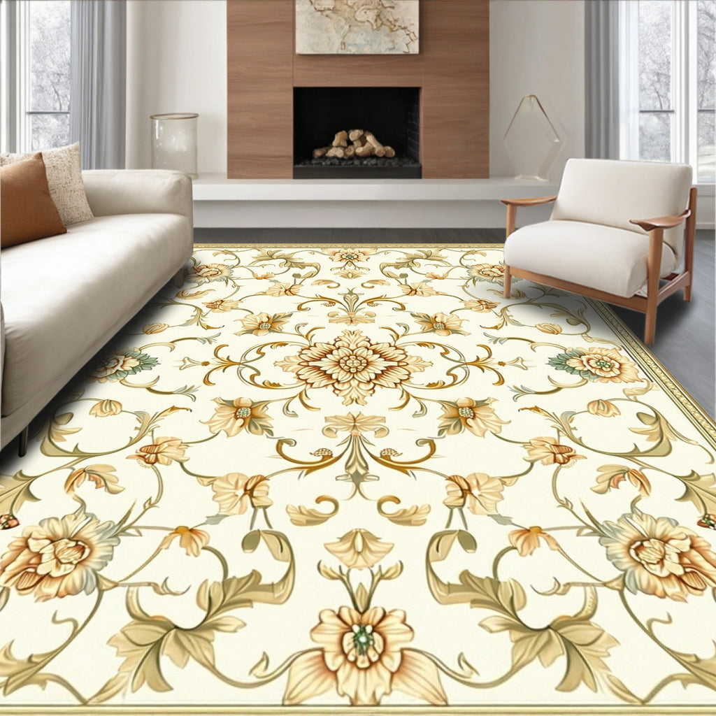 Classic Floral Vine Cream Rug
