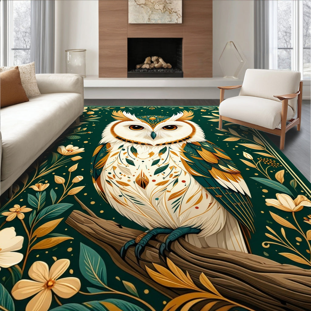 Whimsical Owl Floral Nature Design Rug