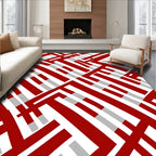 Bold Red White Interlocking Lines Rug