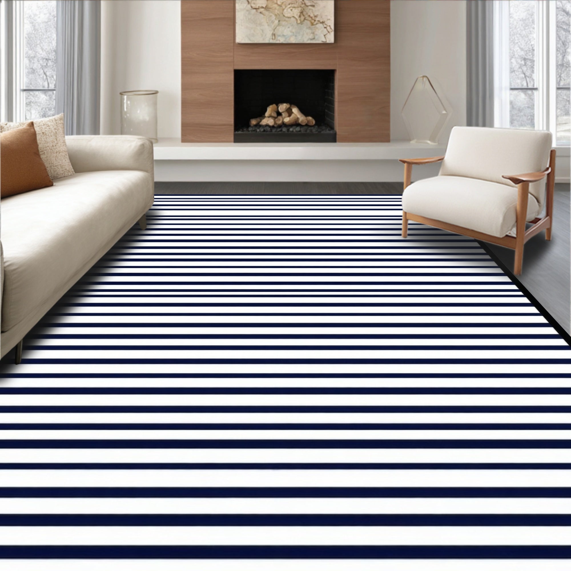 Classic Navy Stripe Pattern Rug