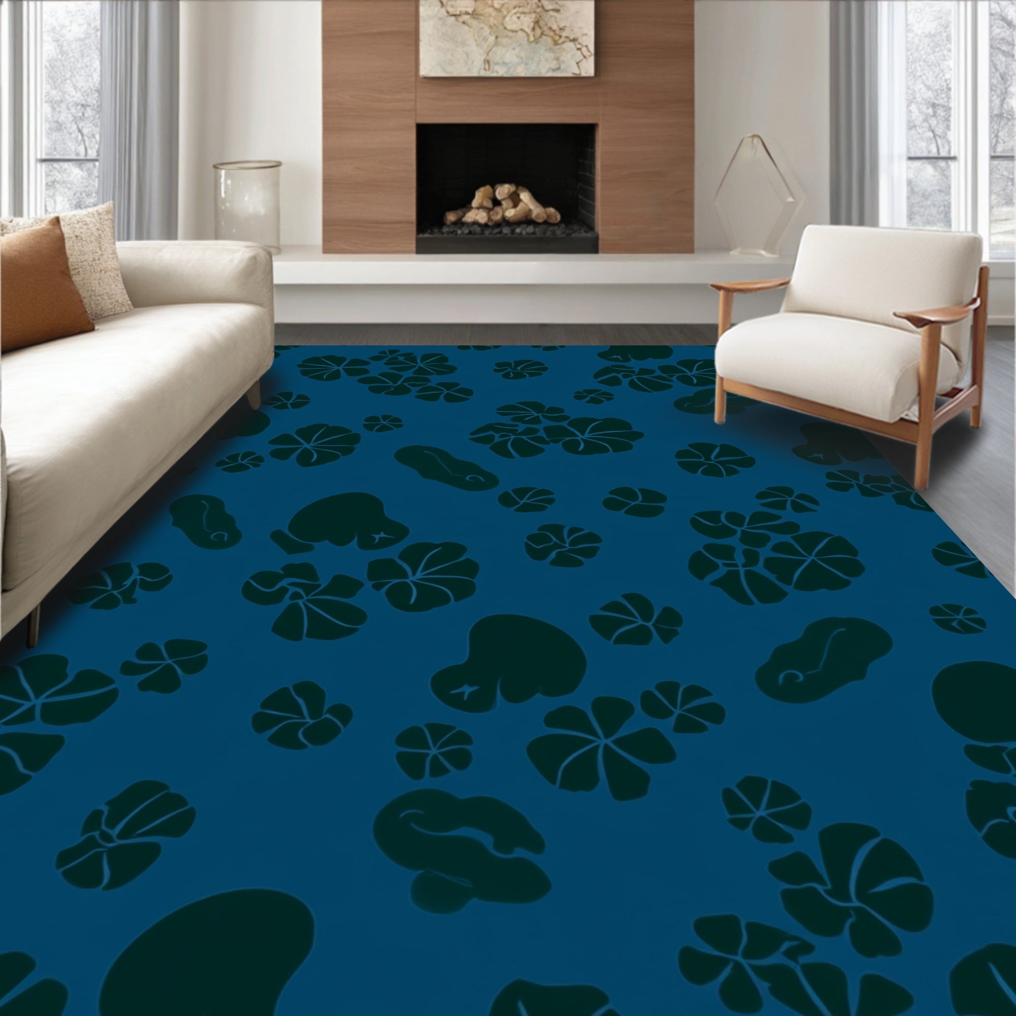 Dark Floral Soft Shape Pattern Rug