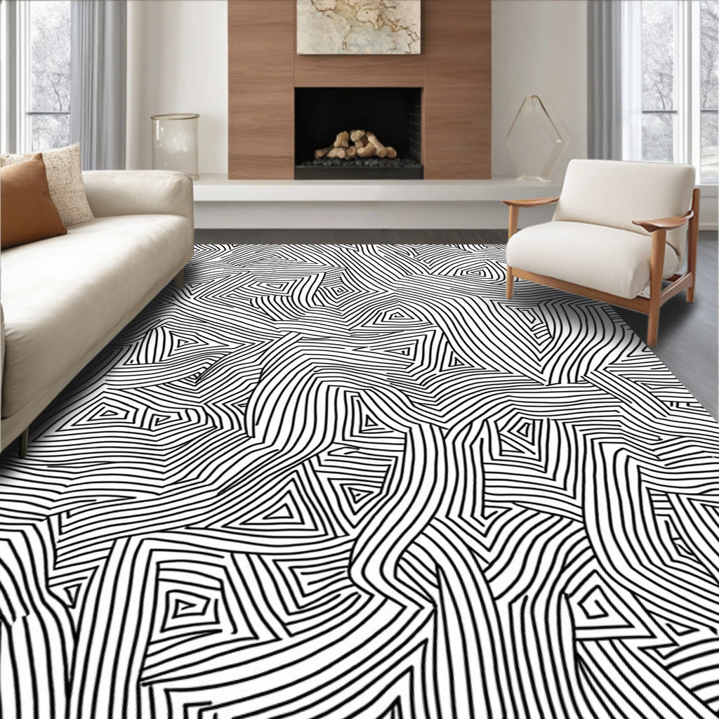 Abstract Black White Organic Geometric Rug