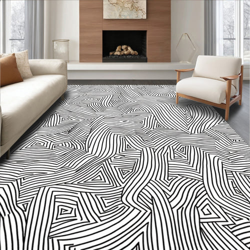 Abstract Black White Organic Geometric Rug