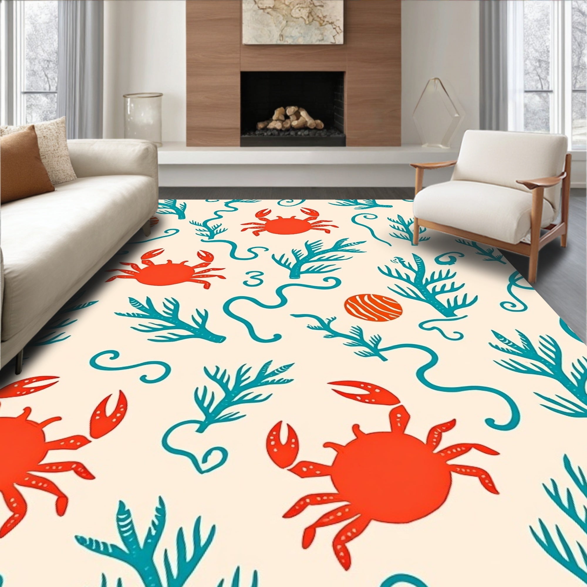 Oceanic Crab Coral Pattern Rug