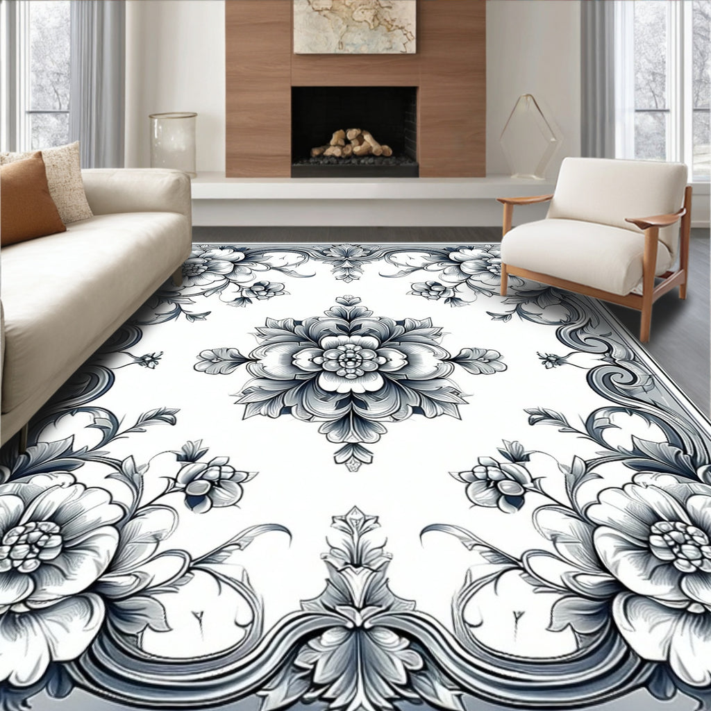Elegant Floral Scrollwork Pattern Rug