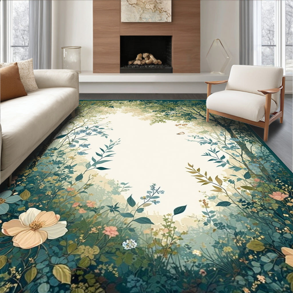 Enchanted Forest Floral Butterfly Pattern Rug
