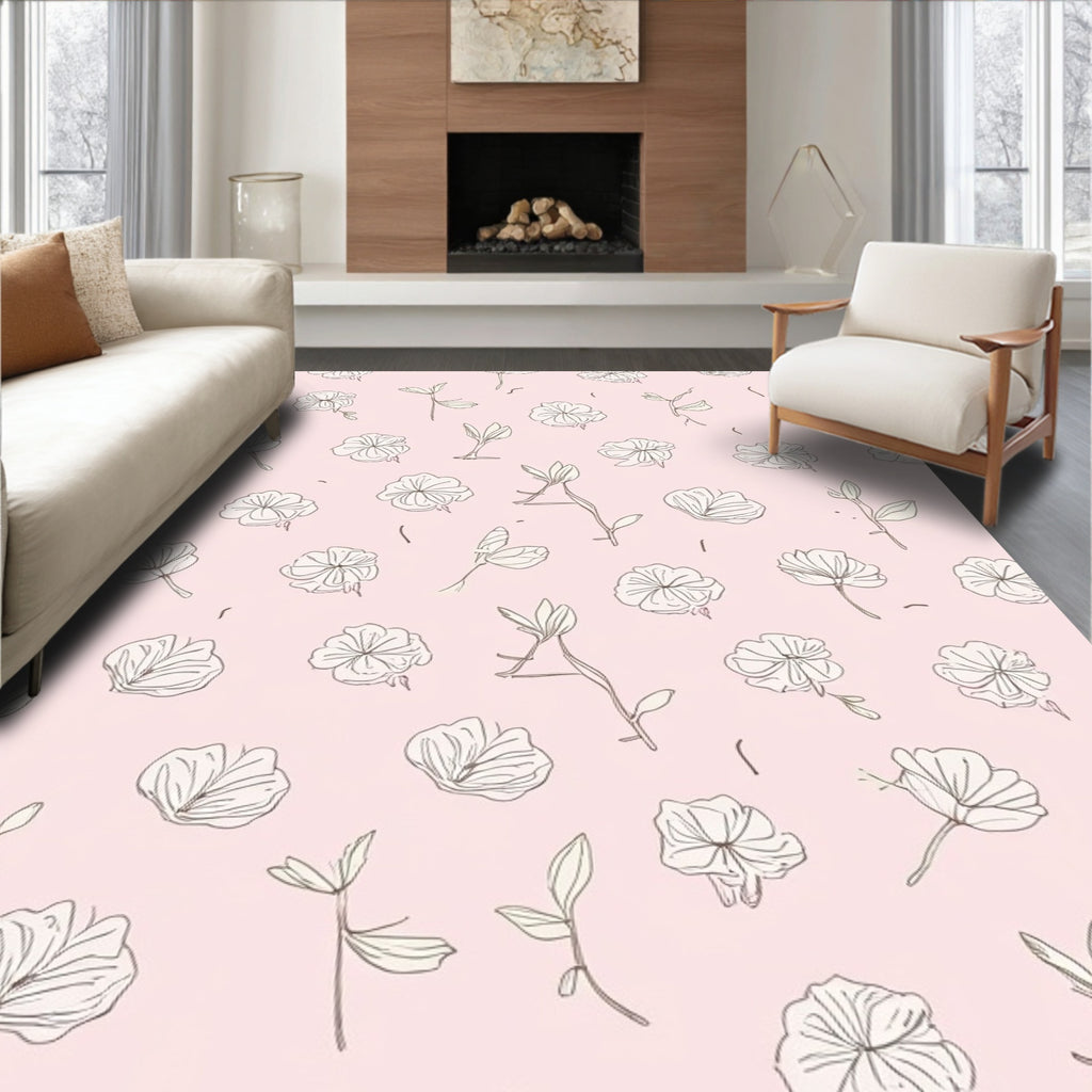 Delicate Floral Sketch Pattern Rug