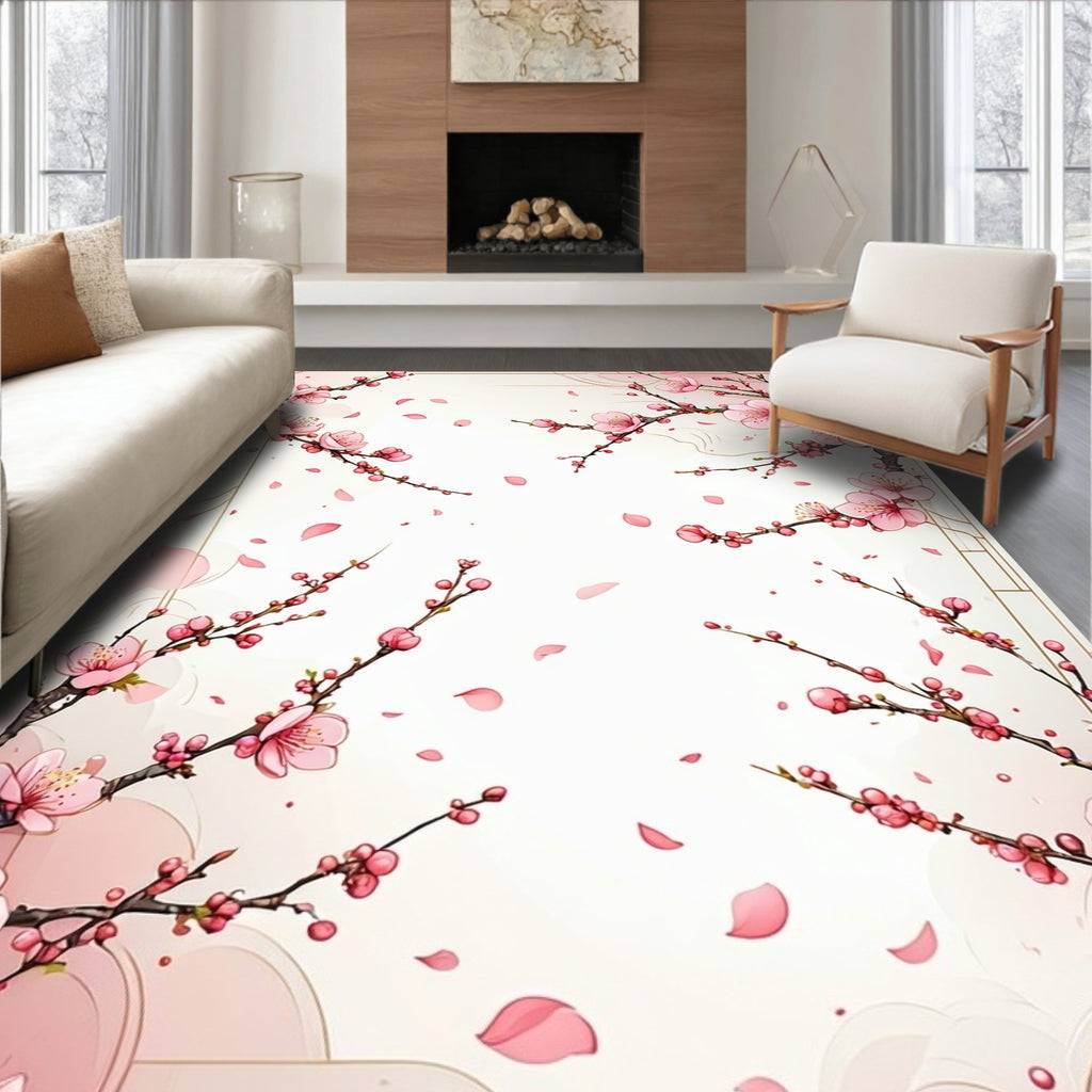 Pink Blossom Branches With Falling Petals Design Rug