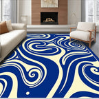 Dynamic Blue Cream Swirl Pattern Rug
