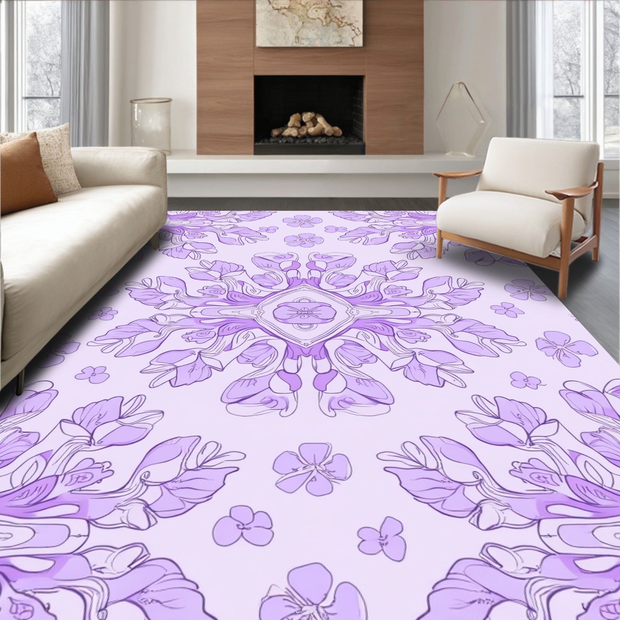 Mandalas Lilac Floral Symmetry Rug