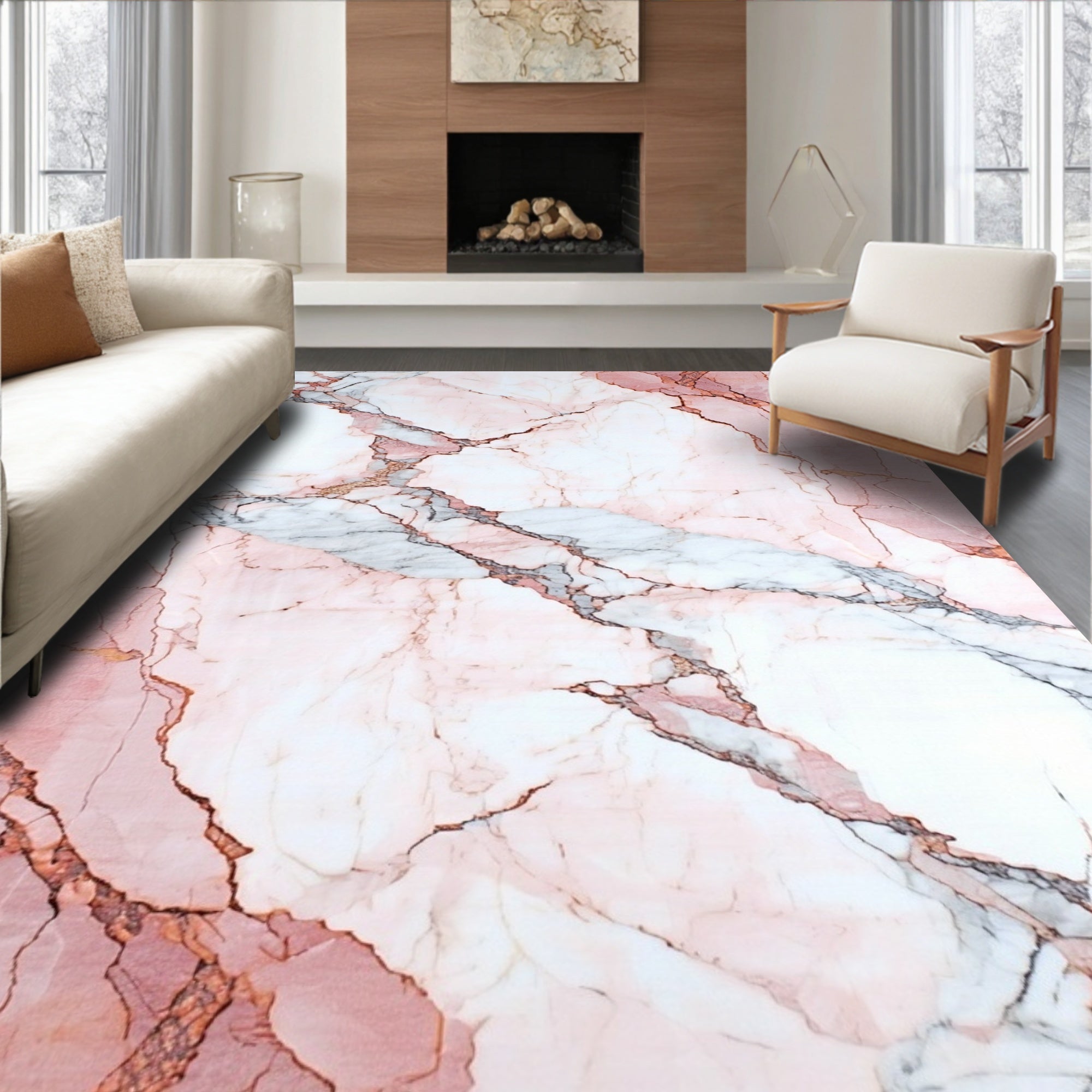 Pink Marble Veined Texture Rug