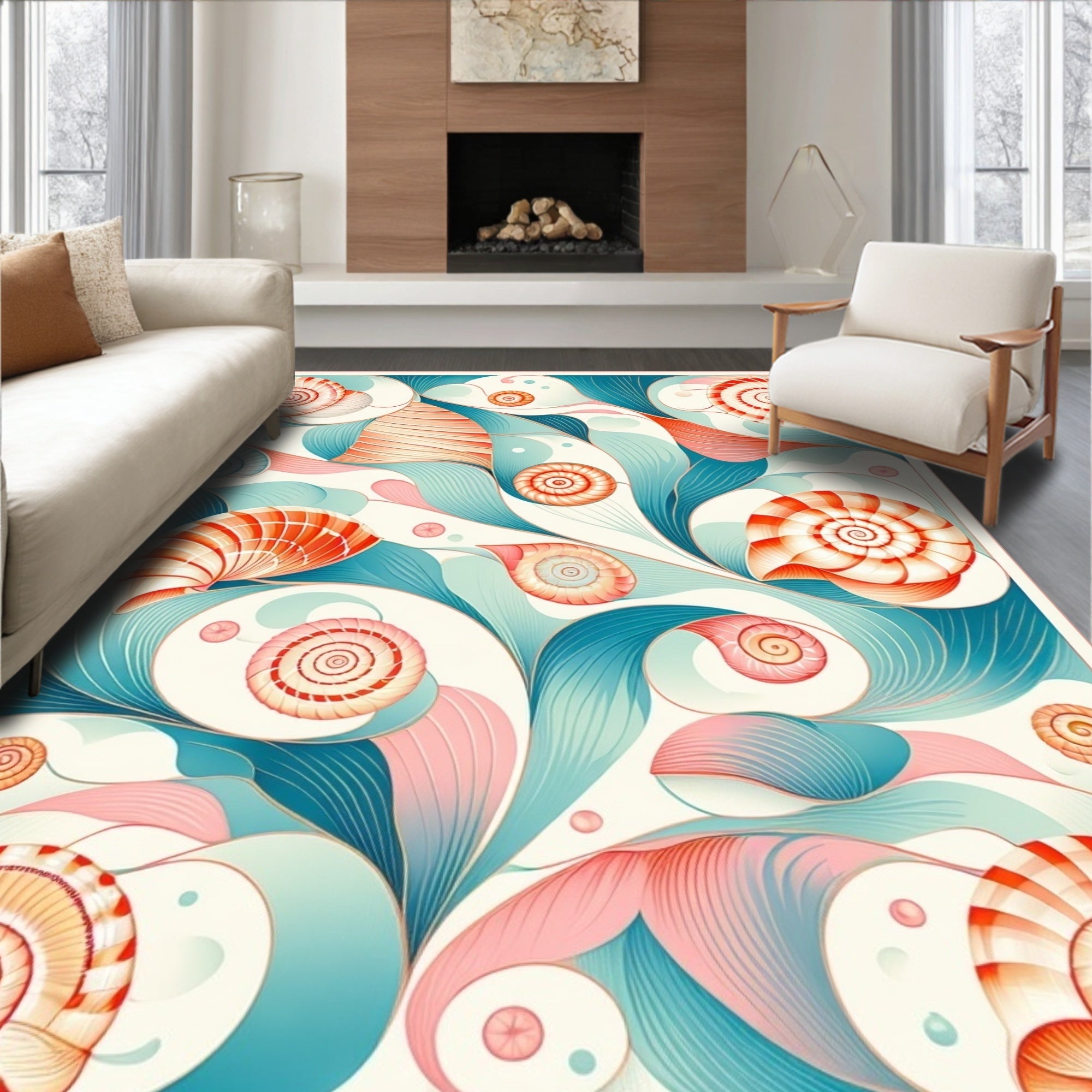 Swirl Shell Abstract Graphic Design Rug