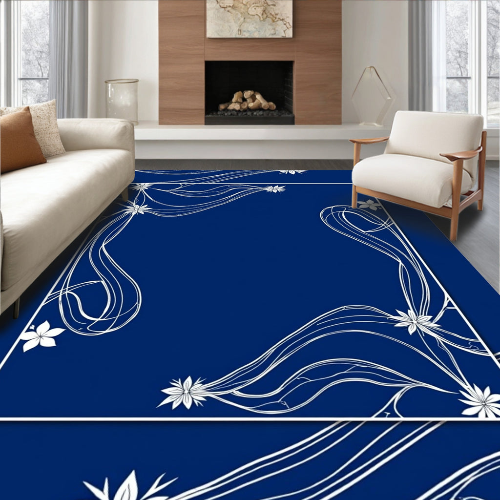 Elegant Floral Swirls Navy Rug
