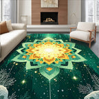 Golden Yellow Green Mandala Pattern Rug
