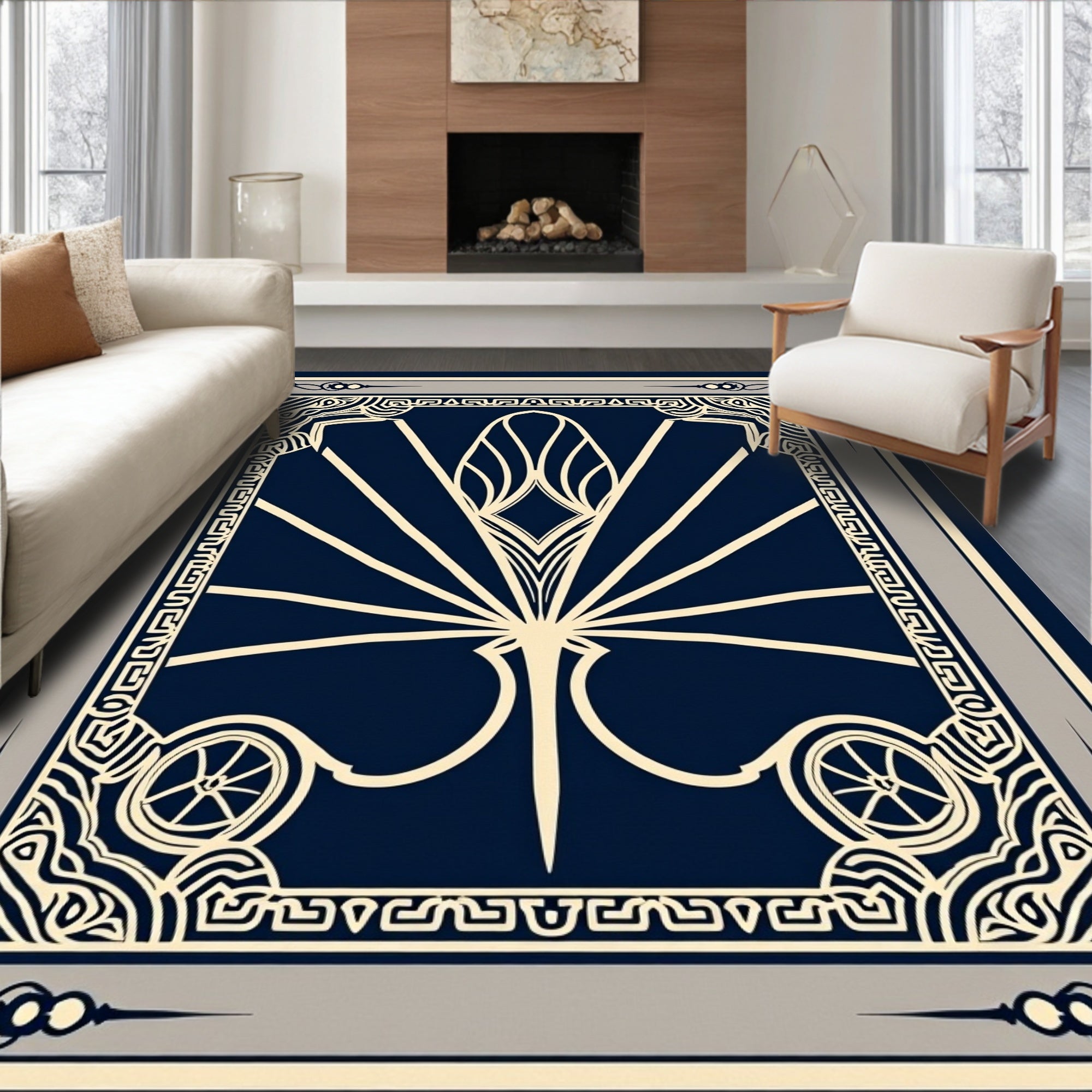 Art Deco Geometric Fan Patterned Rug